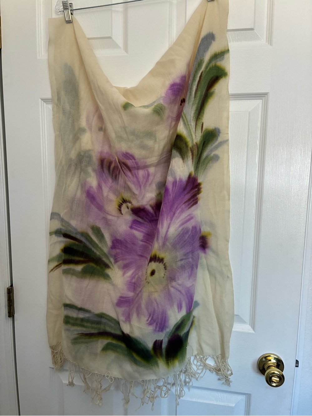 Floral Scarf - Cream with Purple Flowers